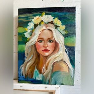 oil paintings original «Portrait with the white flowers”, 12x9, oil on canvas